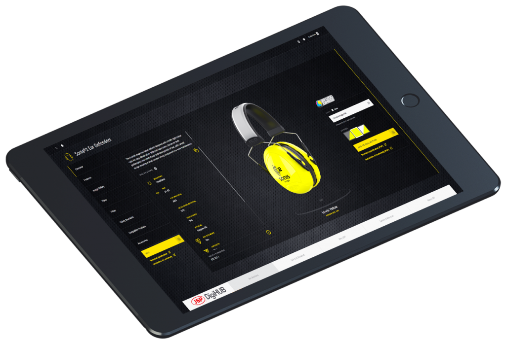 A picture of yellow ear defenders on JSP's sales enablement tool